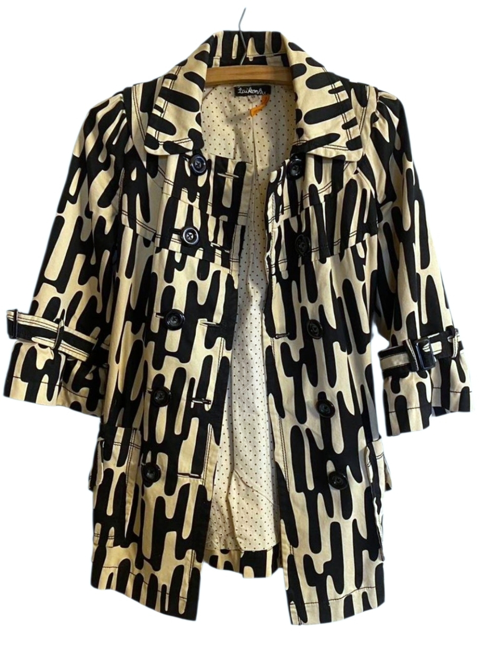 Anthropologie Taikonku belted jacket short pea trench coat Flounce Sleeve Cotton